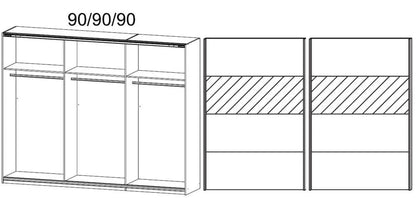 Quadra 2 Door Sliding Wardrobe in White Partial Glass - W 271cm