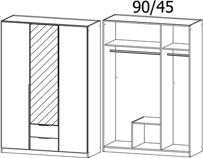 Texas 3 Door Combi Wardrobe in Silk Grey - W 136cm