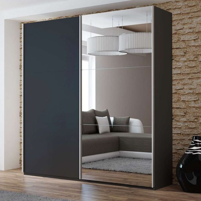 Boris Sliding 2 Door 200cm Wardrobe with Mirror - Black