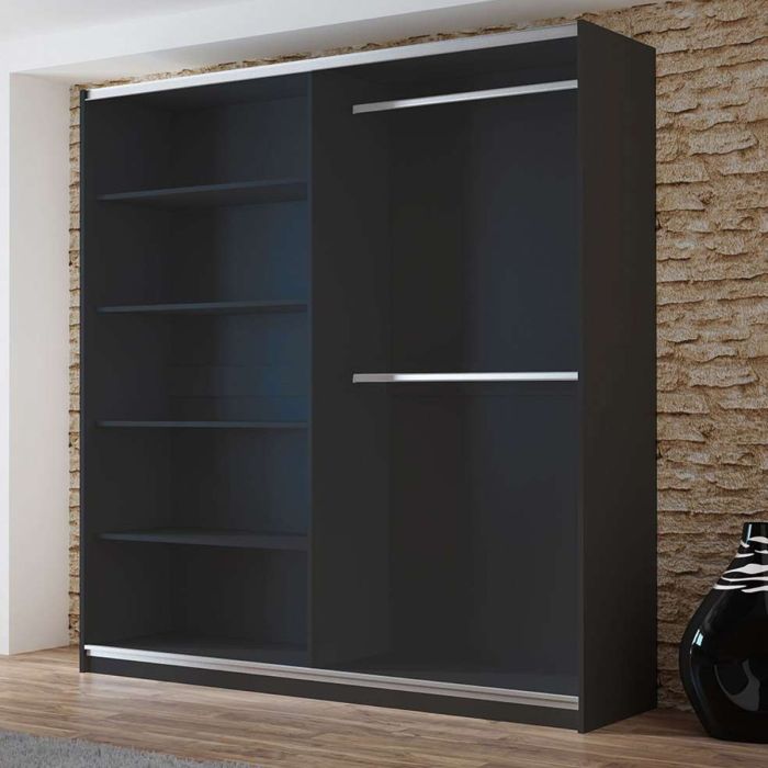 Boris Sliding 2 Door 200cm Wardrobe with Mirror - Graphite Grey