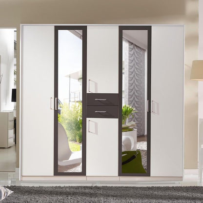 Dakar 5 Door Mirrored Wardrobe | White And Graphite Blend | Furco