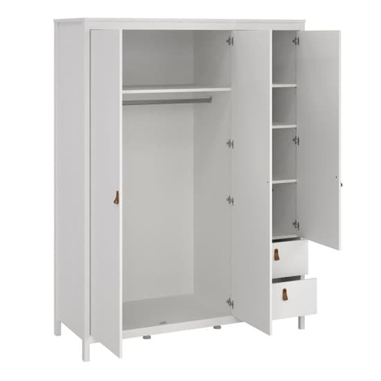 Barcila Mirrored Wooden Wardrobe 3 Doors 2 Drawers In White