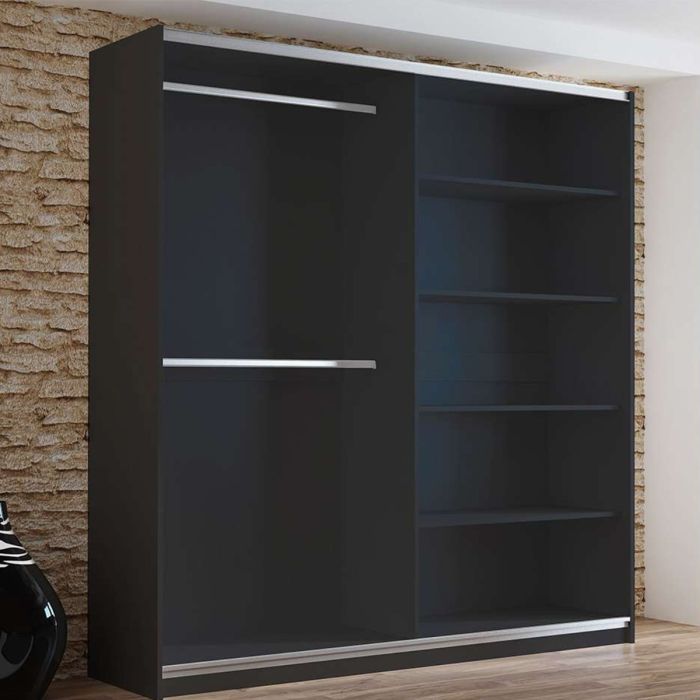 Boris Sliding 2 Door 200cm Wardrobe with Mirror - Black