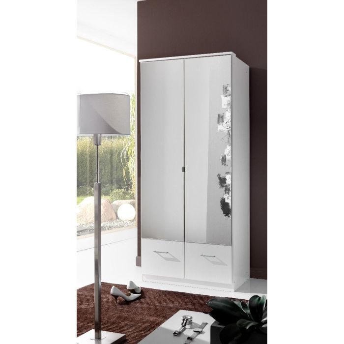Inagu 2 Door Mirrored Wardrobe with 2 Drawers | White | Clean & Practical | Furco