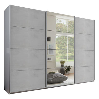Erasmus 3 Door Sliding Mirrored Wardrobe | White & Light Grey | Modern Chic | Furco
