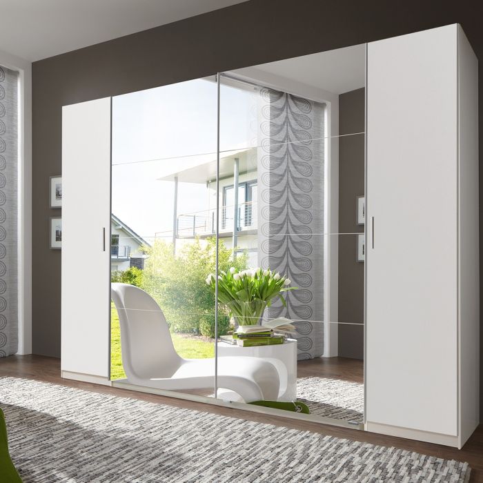 Lantau 4 Door Hinged 316cm Mirrored Wardrobe in White | Luxurious Space Maximiser | Furco