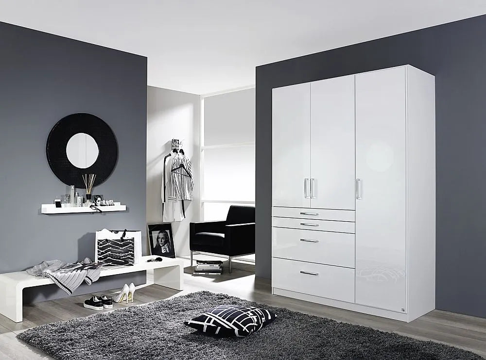 Homburg 3 Door Wardrobe in White - W 136cm