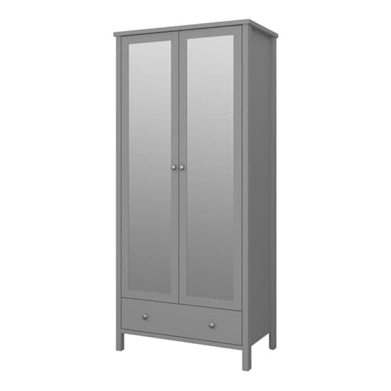 Trams Mirrored Wooden Wardrobe With 2 Doors 1 Drawer In Grey