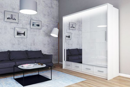 FURCO Mendeley 208cm White High Gloss 2 Door Sliding Wardrobe - Minimalist Elegance