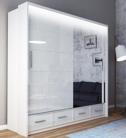 FURCO Mendeley 208cm White High Gloss 2 Door Sliding Wardrobe - Minimalist Elegance