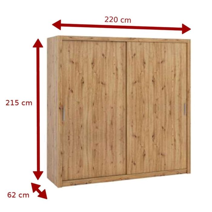 FURCO | Bonito Sliding 2 Door Wardrobe | 220 cm | Oak Monastery Finish | Spacious & Timeless Design