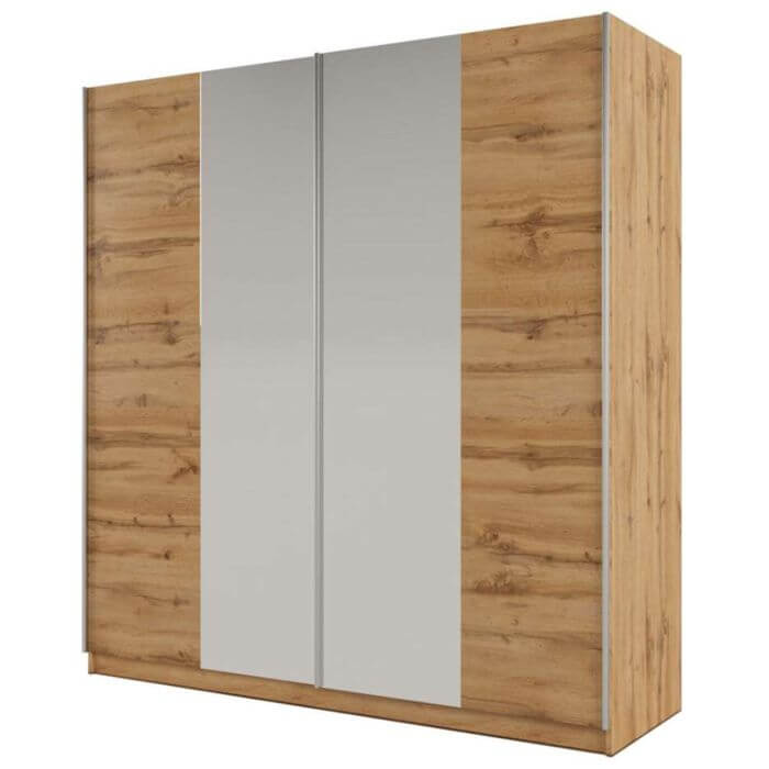Lothian 2 Sliding Door 200cm Wardrobe with Mirror - Oak Wotan