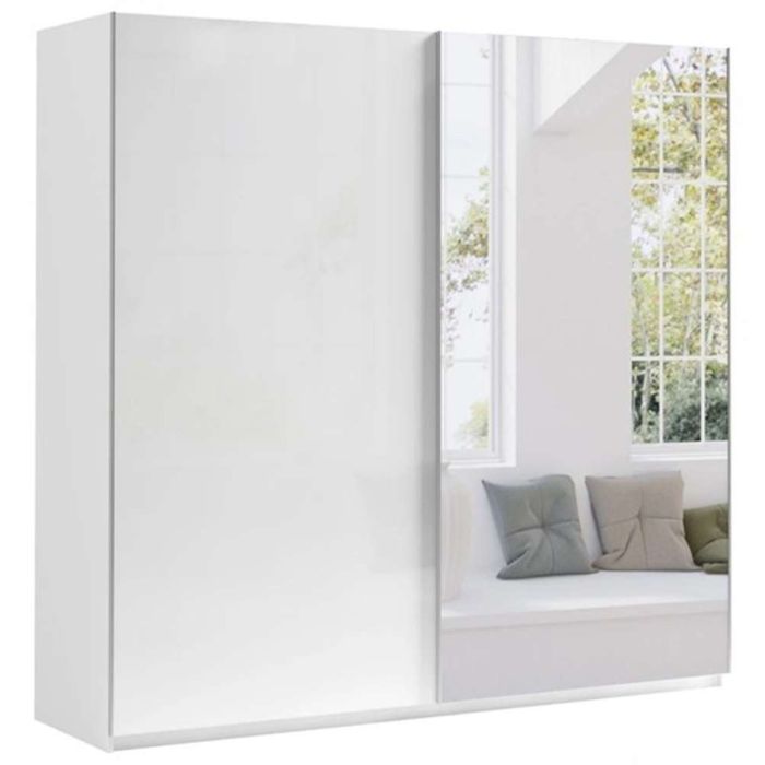 Morocco Sliding 2 Door White Mirror High Gloss Wardrobe - 150cm