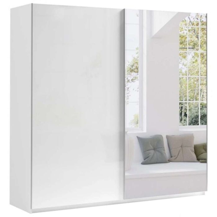 Morocco Sliding 2 Door Mirror White High Gloss Wardrobe - 200cm