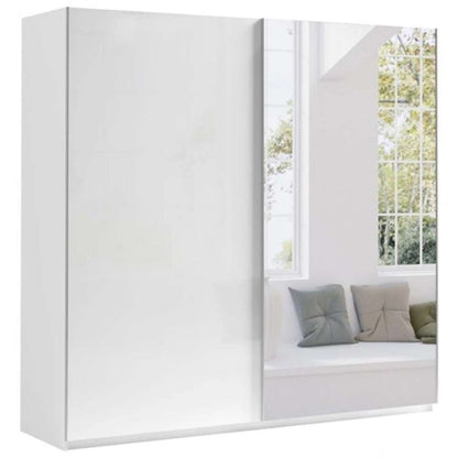 Morocco Sliding 2 Door Mirror White High Gloss Wardrobe - 200cm