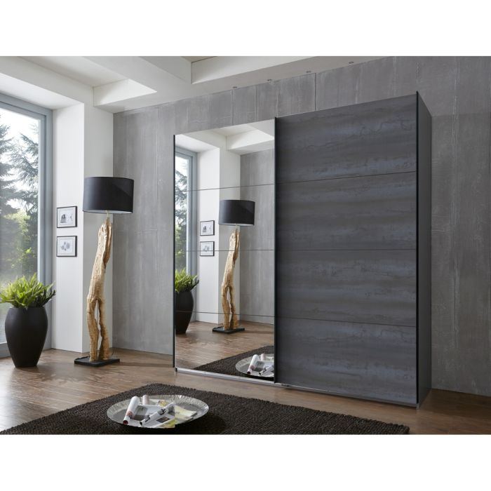 2 Door Sliding Mirrored Wardrobe 225cm in Graphite | Modern Elegance | Furco