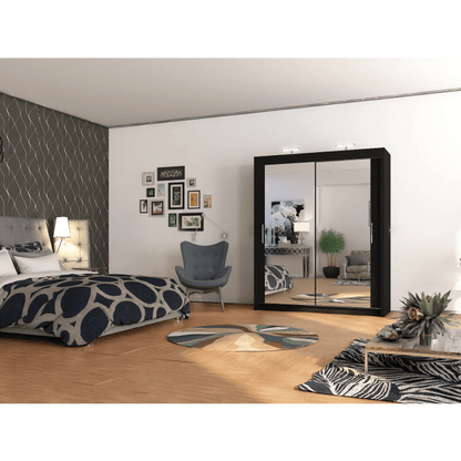 Full Mirrored Black Sliding 2 Door Wardrobe - 4 Sizes