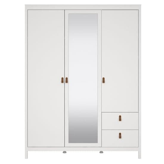 Barcila Mirrored Wooden Wardrobe 3 Doors 2 Drawers In White