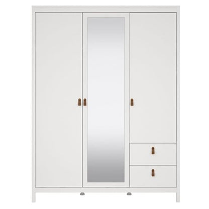 Barcila Mirrored Wooden Wardrobe 3 Doors 2 Drawers In White