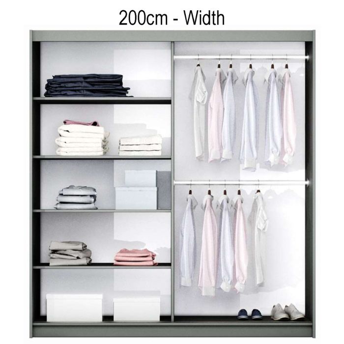 Boris Sliding 2 Door 200cm Wardrobe with Mirror - Graphite Grey