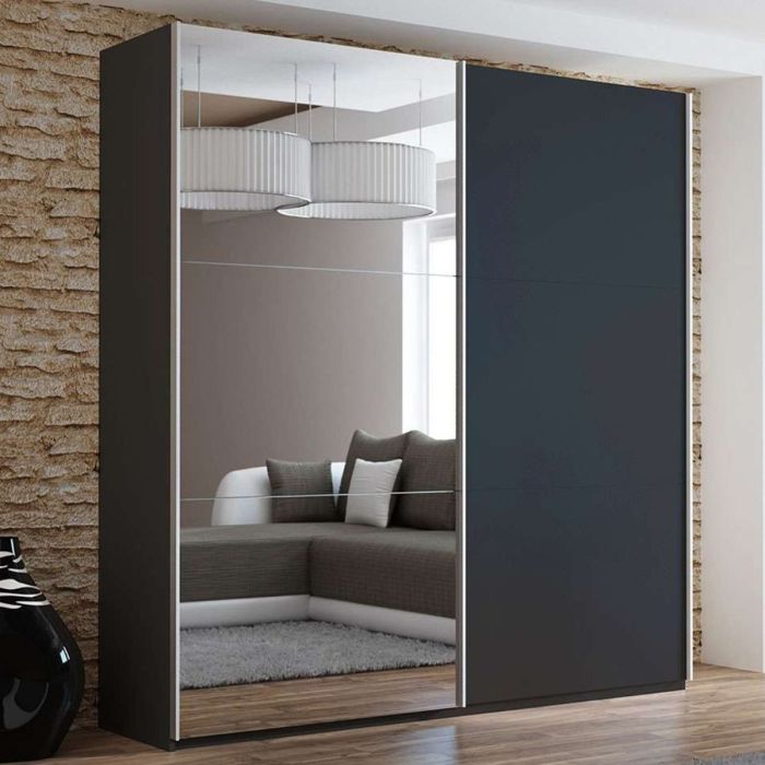 Boris Sliding 2 Door 200cm Wardrobe with Mirror - Black
