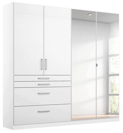 Homburg 4 Door 2 Mirror Combi Wardrobe in White - 181cm