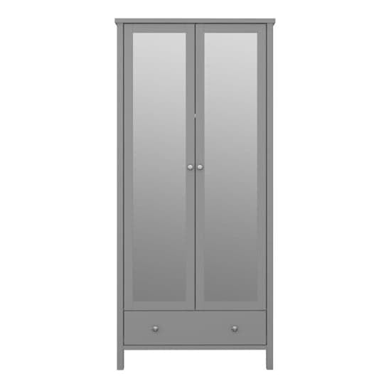 Trams Mirrored Wooden Wardrobe With 2 Doors 1 Drawer In Grey