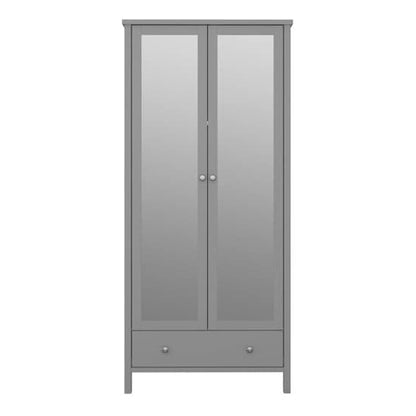 Trams Mirrored Wooden Wardrobe With 2 Doors 1 Drawer In Grey