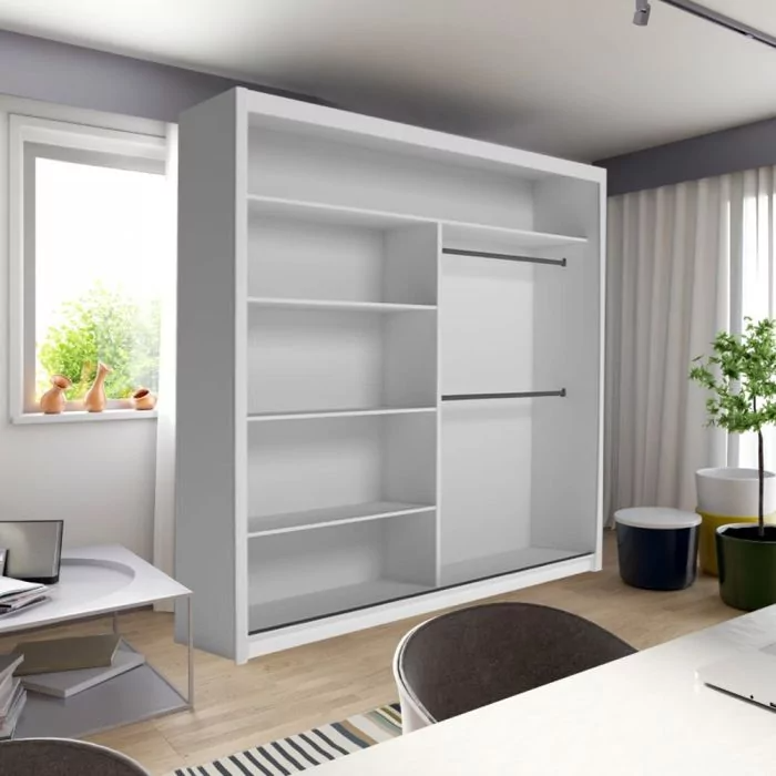FURCO | Circolo | Sliding 2 Door Wardrobe with Mirror | Pristine White | Modern & Reflective Design