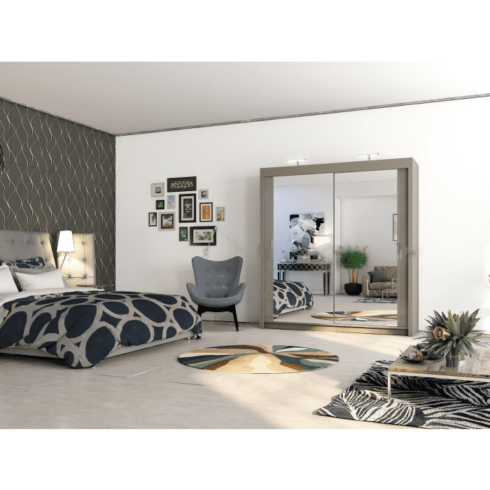 Full Mirrored Grey Sliding 2 Door Wardrobe - 4 Sizes