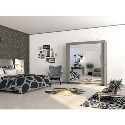 Full Mirrored Grey Sliding 2 Door Wardrobe - 4 Sizes