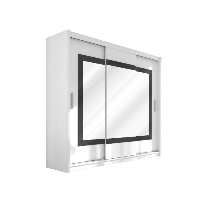 Hampstead Sliding Door 250cm Wardrobe with Mirror - White and Grey