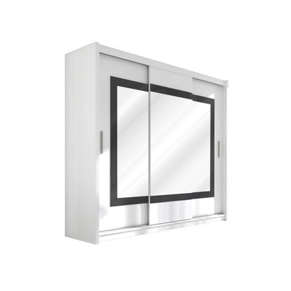 Hampstead Sliding Door 250cm Wardrobe with Mirror - White and Grey