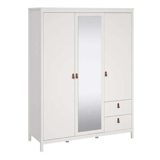 Barcila Mirrored Wooden Wardrobe 3 Doors 2 Drawers In White
