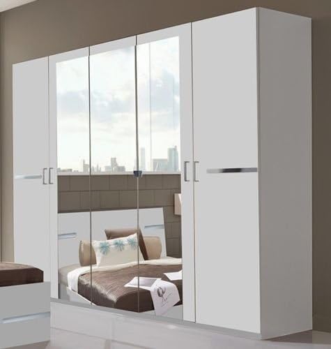 Annabelle White 5 Door Mirrored Wardrobe | Timeless Elegance | Furco