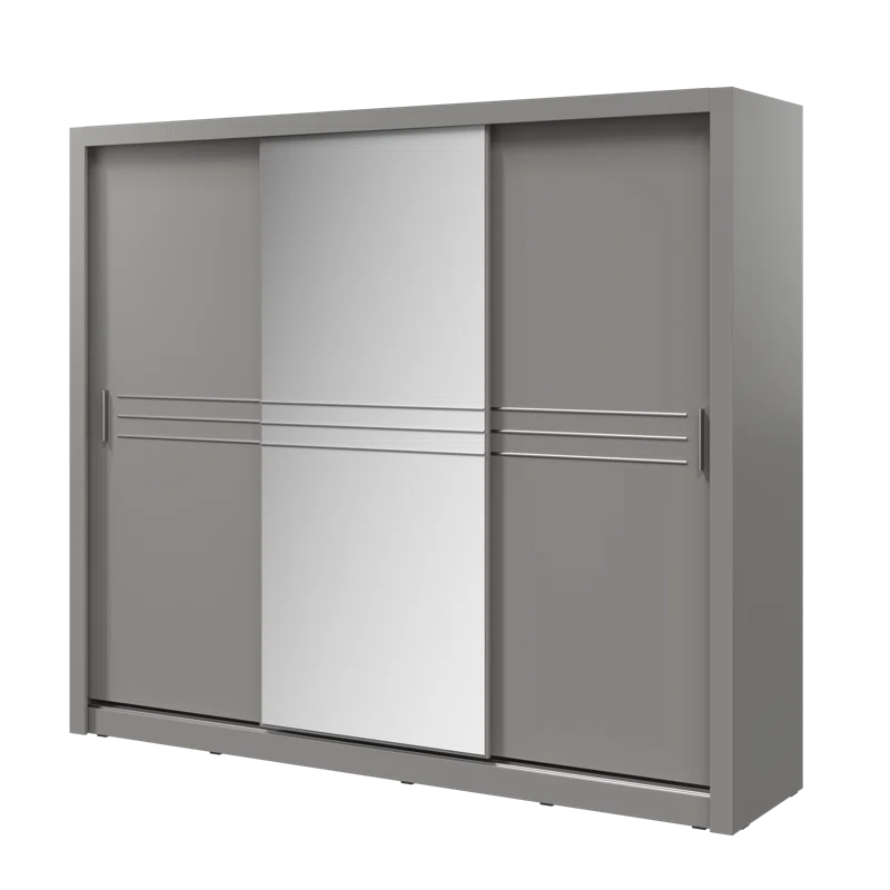 Minnis 3 Door Manufactured Wood Grey Sliding Wardrobe