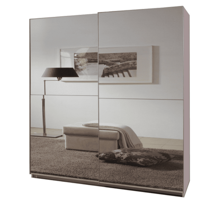 Quinn 2 Door Fully Mirrored Sliding Wardrobe in White | 180cm Contemporary Design | Furco