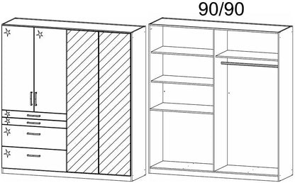 Homburg 4 Door 2 Mirror Combi Wardrobe in White - 181cm