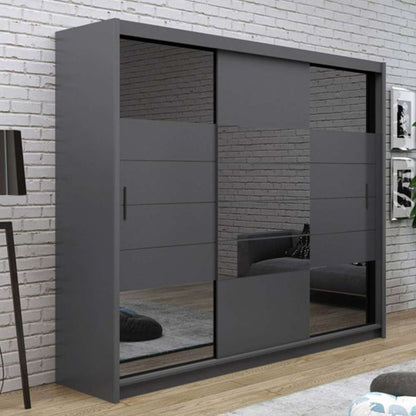 Kinross ii Sliding Door Squares Design 205cm Mirror Wardrobe - White Gloss, Graphite