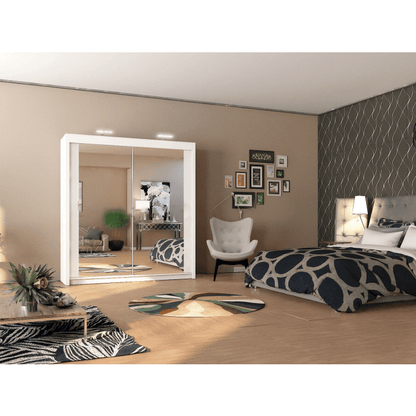 Full Mirrored White Sliding 2 Door Wardrobe - 4 Sizes