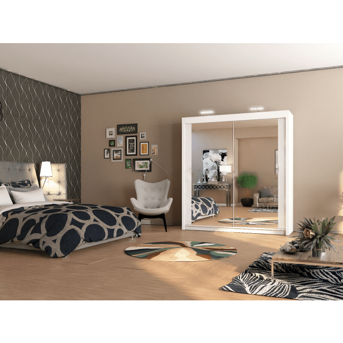Full Mirrored White Sliding 2 Door Wardrobe - 4 Sizes