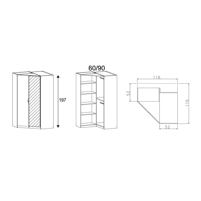 Alvara 2 Door Corner Wardrobe White