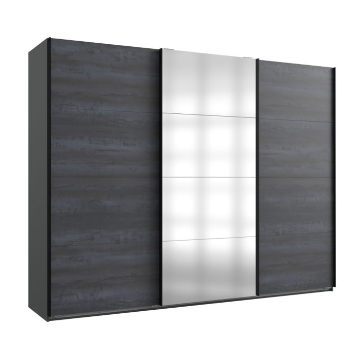 270cm Sliding Mirrored Wardrobe | 3 Doors in Graphite Grey| Modern Aesthetic | Furco