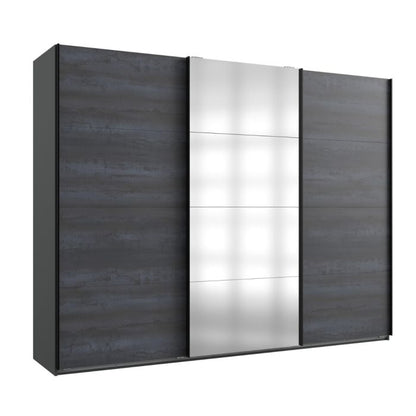 270cm Sliding Mirrored Wardrobe | 3 Doors in Graphite Grey| Modern Aesthetic | Furco