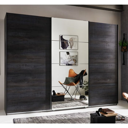 270cm Sliding Mirrored Wardrobe | 3 Doors in Graphite Grey| Modern Aesthetic | Furco