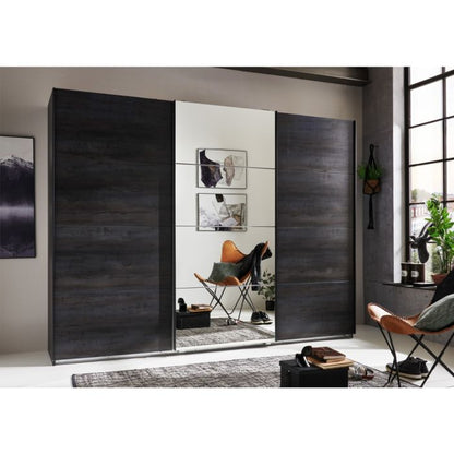 270cm Sliding Mirrored Wardrobe | 3 Doors in Graphite Grey| Modern Aesthetic | Furco