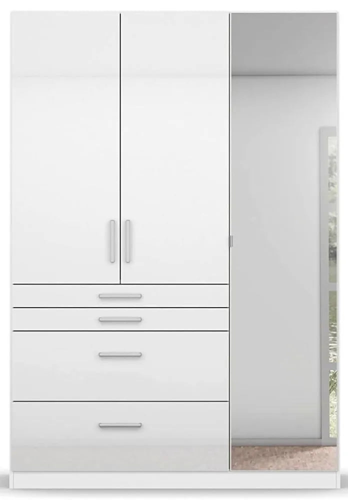 Homburg 3 Door 1 Mirror Combi Wardrobe in White - 136cm