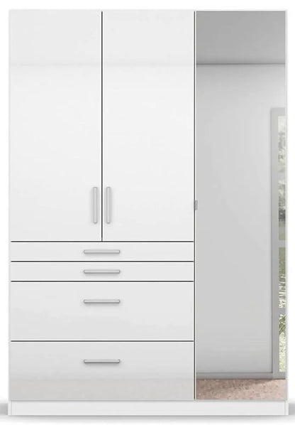 Homburg 3 Door 1 Mirror Combi Wardrobe in White - 136cm