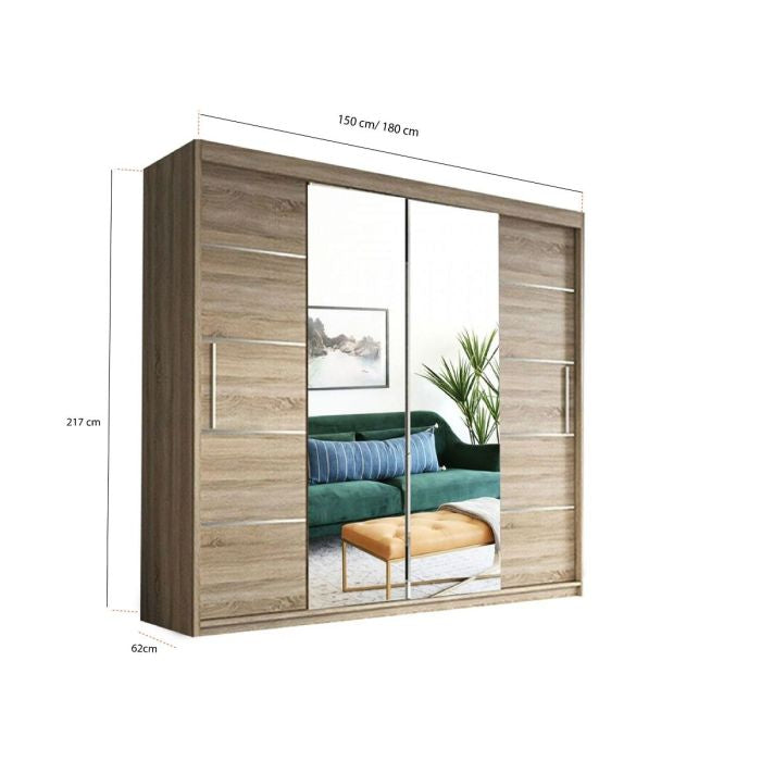 Lisbane Oak Sliding Door Wardrobe - 150cm,180cm and 203cm