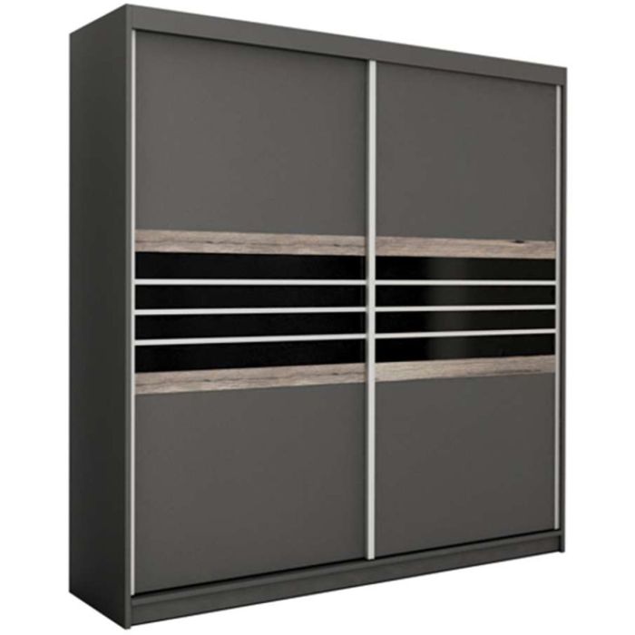 Dacorum Sliding 2 Door 203cm Wardrobe Glass Stripes - Black